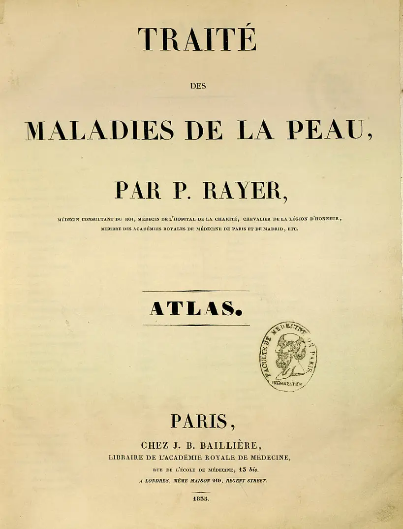 Page de titre du Traité des maladies de la peau de Pierre Rayer